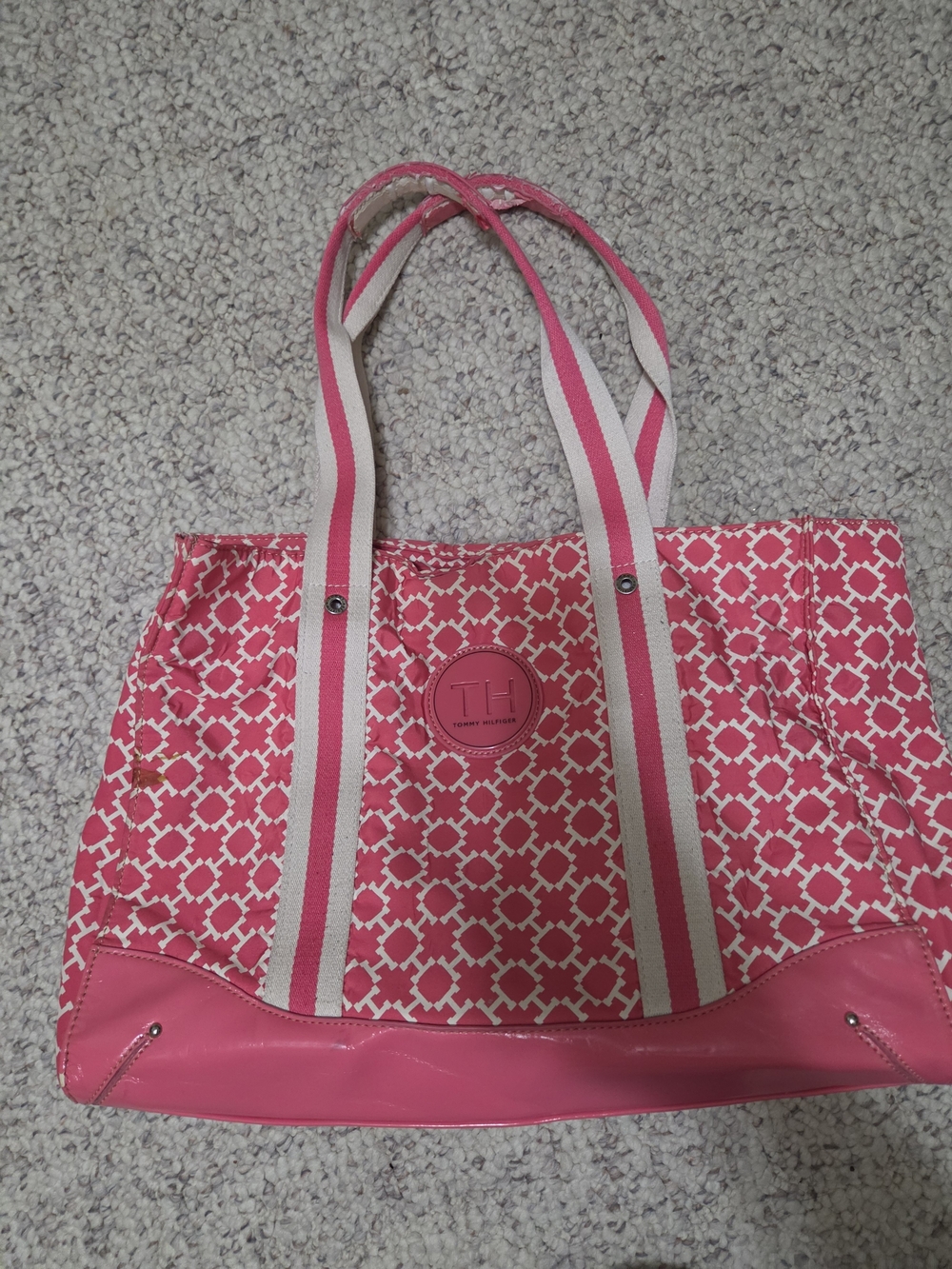 Tommy Hilfiger Pink and White Geometric Tote